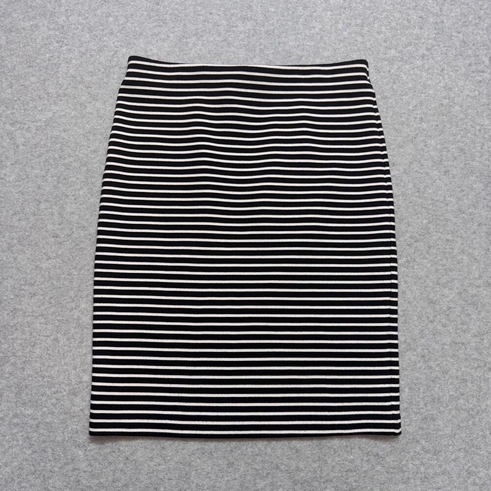 Loft Striped Skirt Women's Small Black White #70068 Pencil Straight Mini Pull On